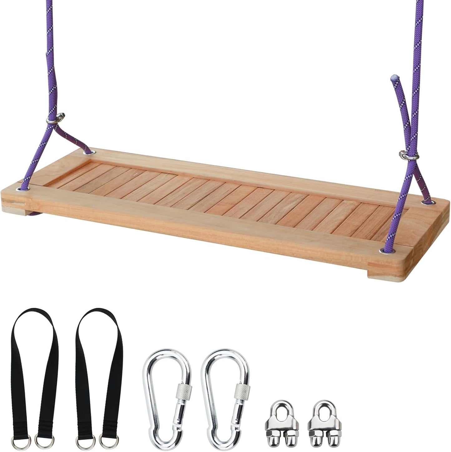 Teak Wooden Swing, Outdoor Wood Tree Swing Seat for Kids or Adults for Backyard Columpio, Height Adjustable (23.8x9inch)