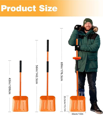 Snow Shovel for Driveway 69 Inch Heavy Duty Snow Removal with Ergonomic Labor-Saving Tool Handle Portable Snow Shovel Large Capacity Shovel for Garden Car Farm Sidewalk, Orange