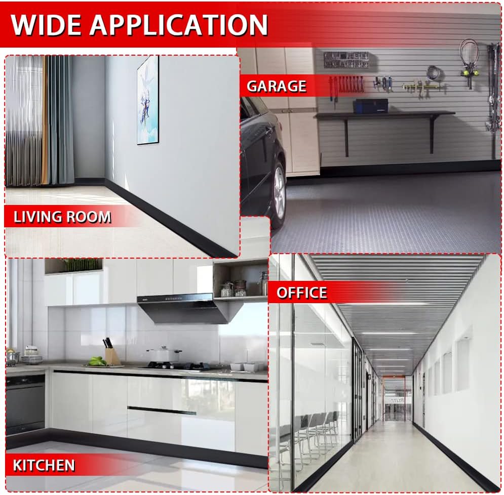 Vinyl Wall Base Baseboard Molding Trim 6" Flexible Self Adhesive Rubber Wall Base Moulding Trim Peel and Stick Design, 6 Inch x 60 Feet, Black