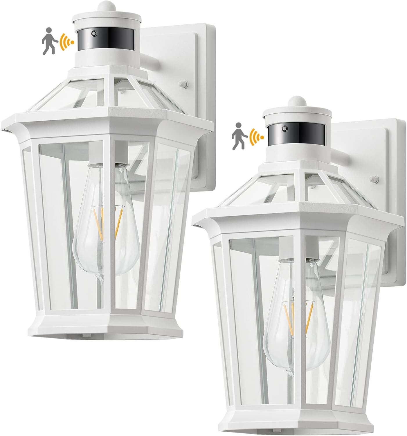 VIANIS Motion Sensor Outdoor Light Fixtures Wall Mount, 2 Pack White Dusk to Dawn Exterior Wall Lantern, Anti-Rust Wall Mount Lighting with Clear Glass Shade for House, Entryway, Front Door