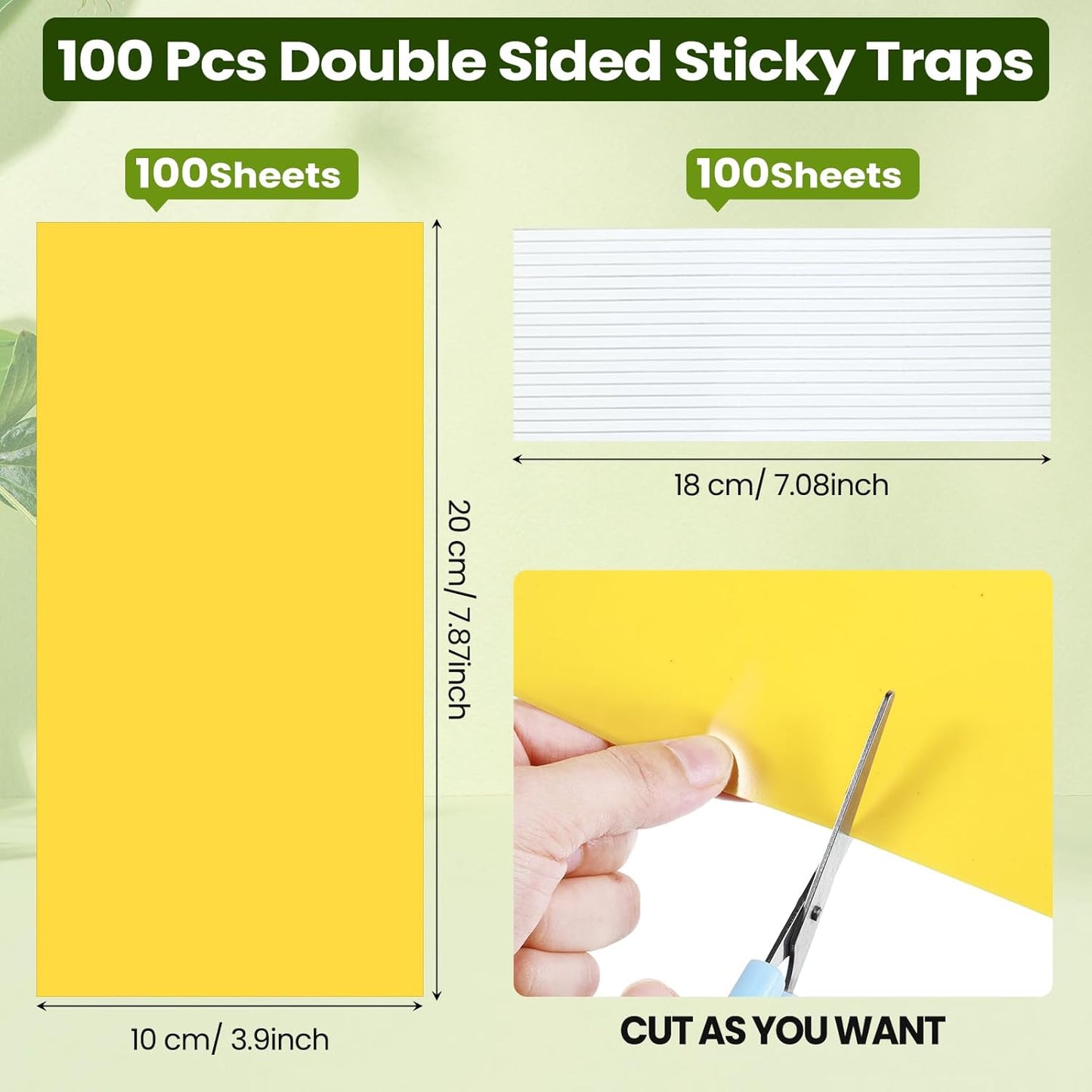 Qualirey 100 Pcs 7.87 x 3.9 Inch Sticky Traps for Plant Double Sided Sticky Trap for Gnats with Twist Ties Fly Traps for Fruit Insect Fungus Bugs Indoor Outdoor(Yellow)
