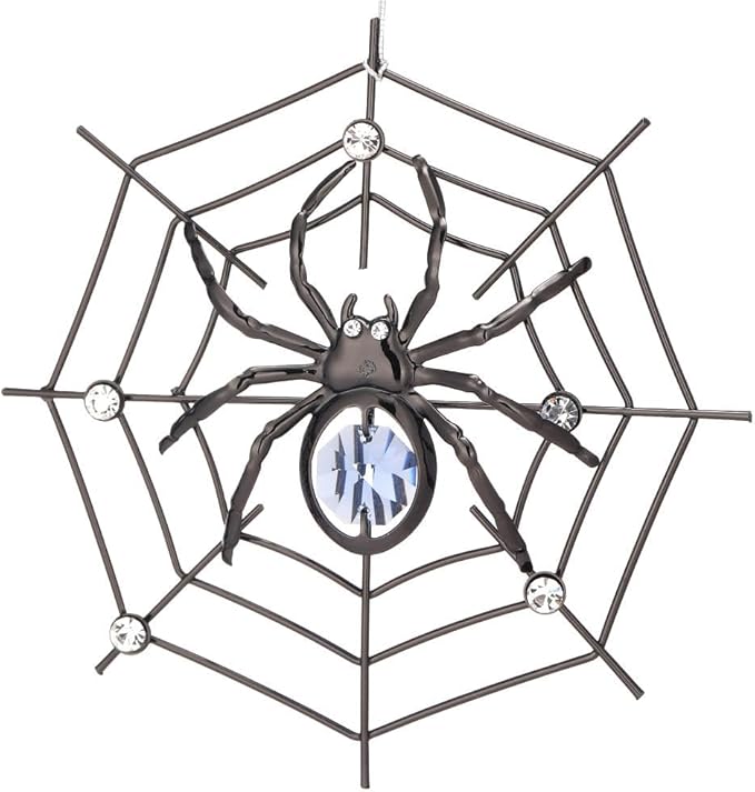 Matashi Black Spider Hanging Ornament for Christmas Tree w Blue, Clear Crystals –Lucky Spider Web Decoration for Tree, Seasonal Decor Holiday Hanging Ornament Gift Inspired by Christmas Spider Legend