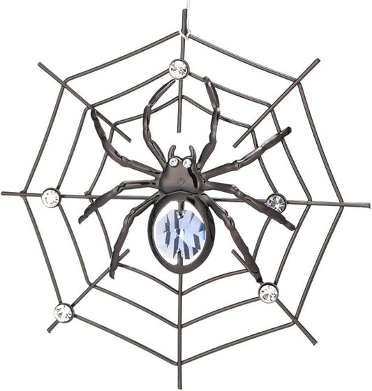 Matashi Black Spider Hanging Ornament for Christmas Tree w Blue, Clear Crystals –Lucky Spider Web Decoration for Tree, Seasonal Decor Holiday Hanging Ornament Gift Inspired by Christmas Spider Legend