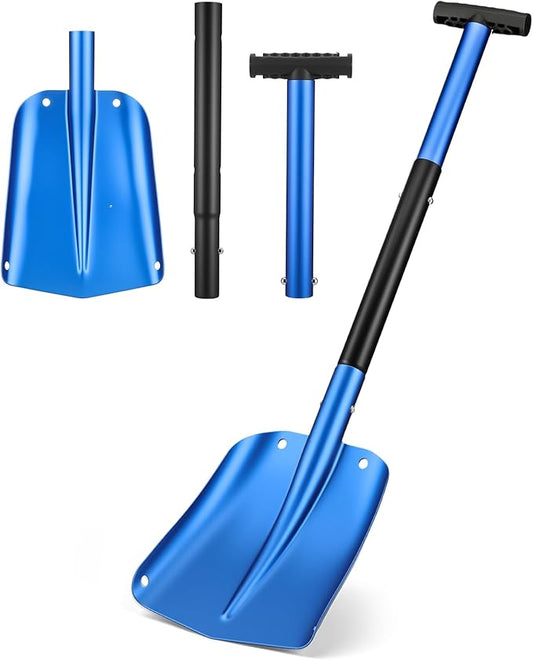 Gisafai 1 Pcs 34'' Detachable Emergency Snow Shovel for Car Aluminum Extendable Collapsible Snow Shovel Emergency Car Cleaning Equipment Suitable for Truck SUV Van Camp Outdoor (Blue)