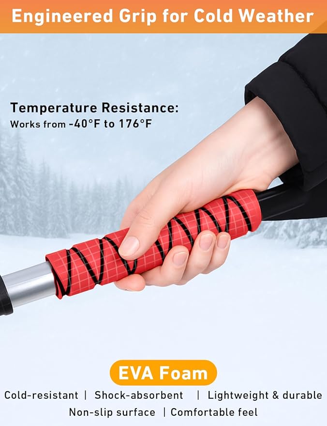 EcoNour 27" Car Snow Brush and Ice Scrapers for Car Windshield (Red- 2 Pack) | Scratch Free Bristle Head Snow Brush & Tough Window Snow Scraper with Aluminium Body