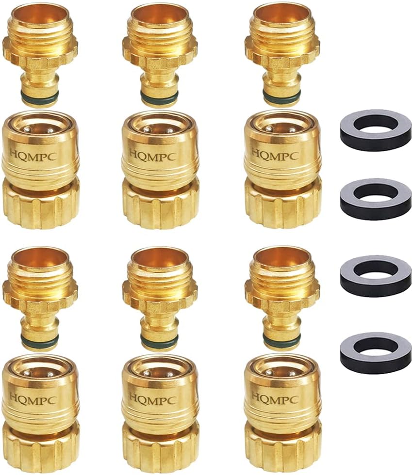 HQMPC No Pb Garden Hose Quick Connect Brass Hose Quick Connect Quick Release Hose ConnectorWater Hose Connectors 3/4" GHT (6 SETS)