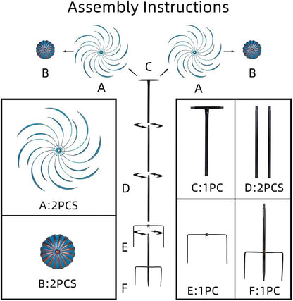 Stargarden Wind Spinners Outdoor -Metal Large Kinetic Wind Spinners with Stable Metal Stake, Wind Sculptures & Spinners for Yard Lawn Garden (23 x 80 inches)
