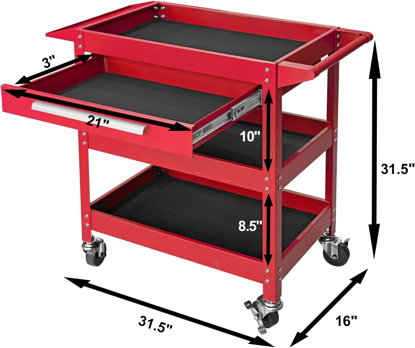 GSTANDARD APTB311R Torin Rolling Tool Cart with Drawer: 3 Layer Tool Oragnizer with Foam Pad and Heavy Duty Utility Cart with Four Swivel Casters, Red