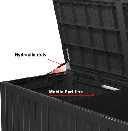 150 Gallon Resin Outdoor Deck Box Waterproof Patio Furniture, Garden Tools, Cushions, Pool Accessories Outside Storage (Black, 150 Gallon)
