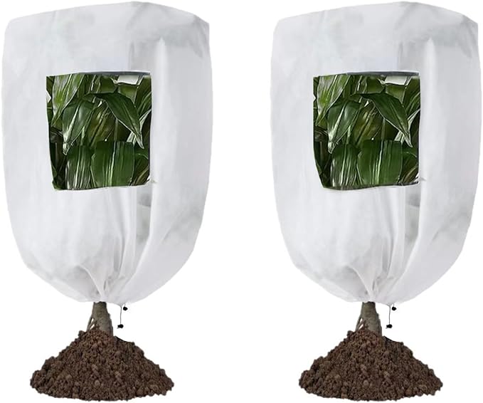 CMINGJ Plant Frost Protection Covers with Viewing Window, 47.2" x 70.8", 2 Pack, Reusable Drawstring Tree Cover, Winter Tree Blanket with Zipper for Outdoor Plants, Frost Protection Cloths(2 Pack)