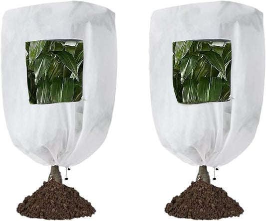 CMINGJ Plant Frost Protection Covers with Viewing Window, 47.2" x 70.8", 2 Pack, Reusable Drawstring Tree Cover, Winter Tree Blanket with Zipper for Outdoor Plants, Frost Protection Cloths(2 Pack)