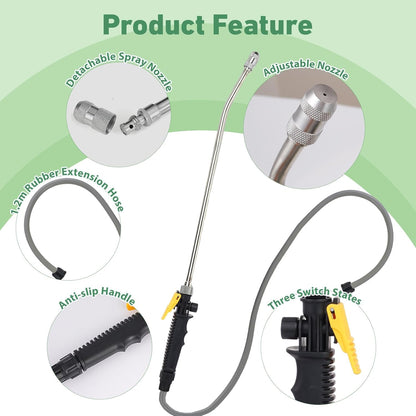 19 Inch Spray Wand Replacement for Ryobi, Adjustable Nozzle Stainless Steel Sprayer Wand with 1.2m Hose and 1/2" Hose Quick Connector, Sprayer Wand Compatible with Pump Sprayer (Black)