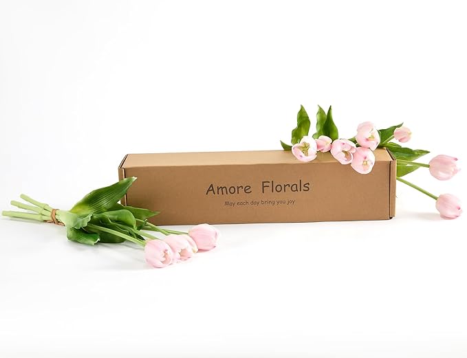 15 Pcs Light Pink Tulips Artificial Flowers Faux Tulips Real Touch Latex Fake Flower Bouquet for Spring Wedding Home Décor Centerpiece Arrangements