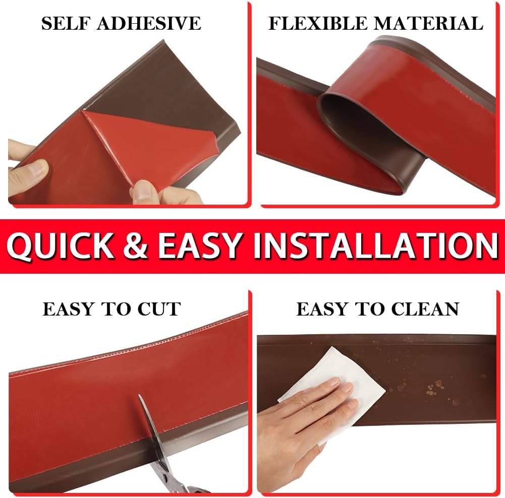 Vinyl Wall Base Baseboard Molding Trim 4" Flexible Self Adhesive Rubber Wall Base Moulding Trim Peel and Stick Design, 4 Inch x 60 Feet, Brown