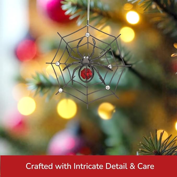 Matashi Black Spider Hanging Ornament for Christmas Tree w Red, Clear Crystals – Lucky Spider Web Decoration for Tree, Seasonal Decor Holiday Hanging Ornament Gift Inspired by Christmas Spider Legend