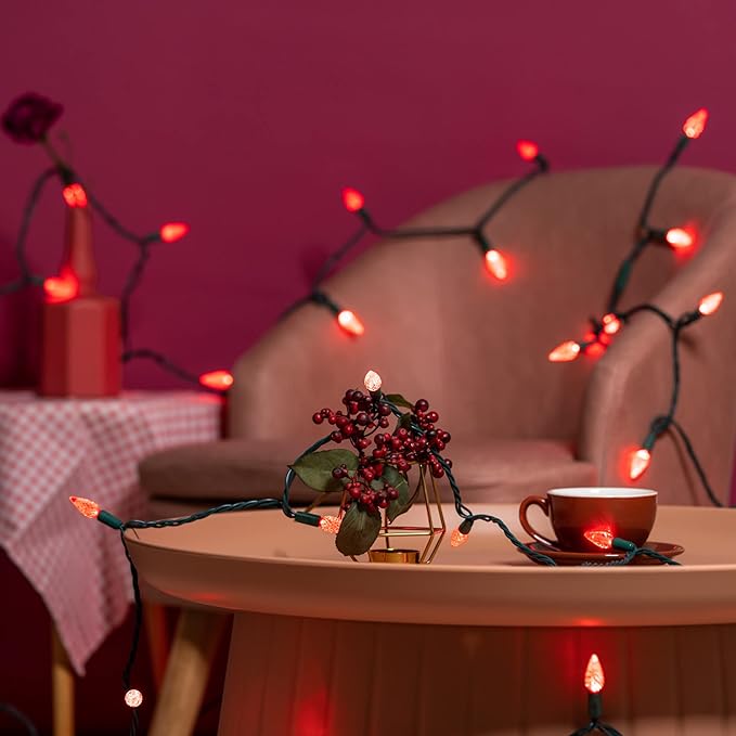 YULETIME Red One-Piece C6 Strawberry Christmas Lights 140 Count 71 Feet, 2 Sets 70 LED 35.5 ft High Waterproof UL Certified String Light (Red)