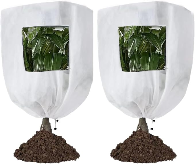 CMINGJ Plant Frost Protection Covers with Viewing Window, 63" x 70.8", 2 Pack, Reusable Drawstring Tree Cover, Winter Tree Blanket with Zipper for Outdoor Plants, Frost Protection Cloths ((2 Pack)