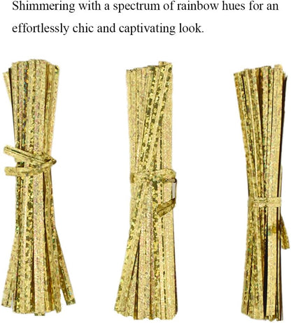 HAHIYO 300Pcs 4inches Holographic Gold Metal Twist Ties Bread Candy Coffee Bag Ties Plant Garden Twist Ties for Cellophane Treat Bags Gift Wraping Bags Plastic Bags Party Cake Present Art Crafts