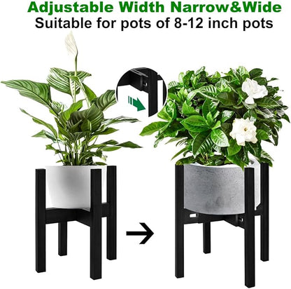Adjustable Plant Stand Indoor,Bamboo Mid Century Modern Plants Stands, Stable Plant Holder,Fit 8 9 10 11 12 inch Pots (Pot & Plant Not Included)(Black)