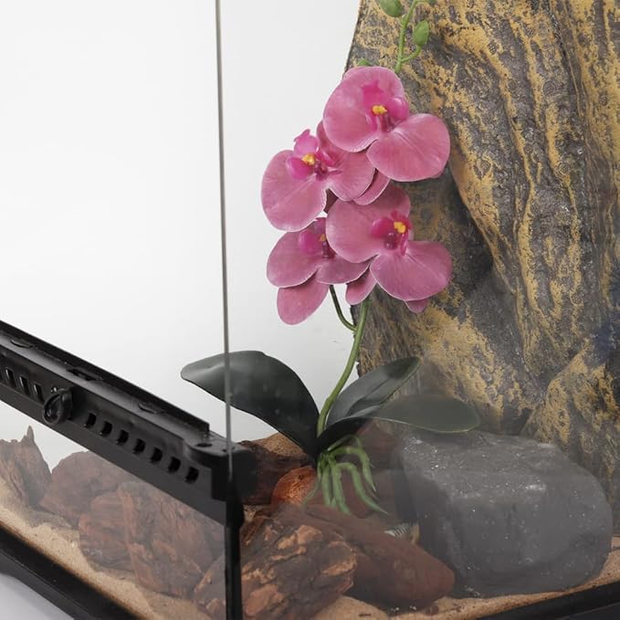 Fake Orchids Artificial Flowers, Reptile Terrarium Decor Plants, Bearded Dragon Tank Accessories fit Crested Gecko Leopard Lizard Chameleon Ball Python Snake Frog - Purple