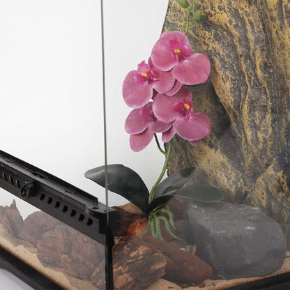 Fake Orchids Artificial Flowers, Reptile Terrarium Decor Plants, Bearded Dragon Tank Accessories fit Crested Gecko Leopard Lizard Chameleon Ball Python Snake Frog - Purple