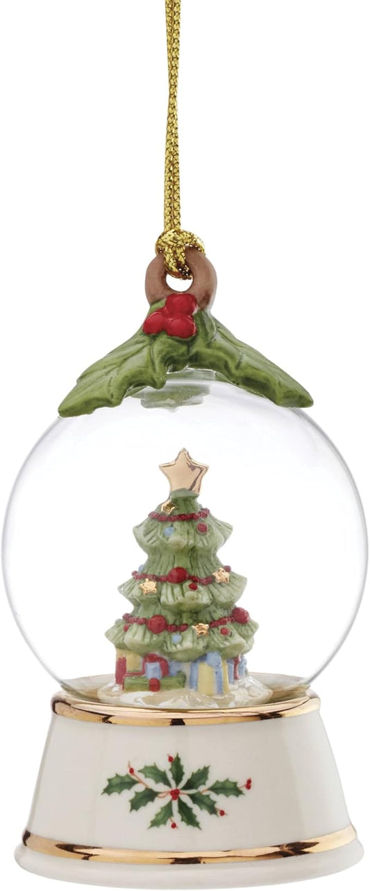 Lenox Ornament, Tree in Snow Globe Ornament, Made from Porcelain, 24K Gold Accents, Includes Gold Cord for Tree Decoration, Christmas Decorations, Christmas Ornaments, Indoor Winter Decor (1 Piece)