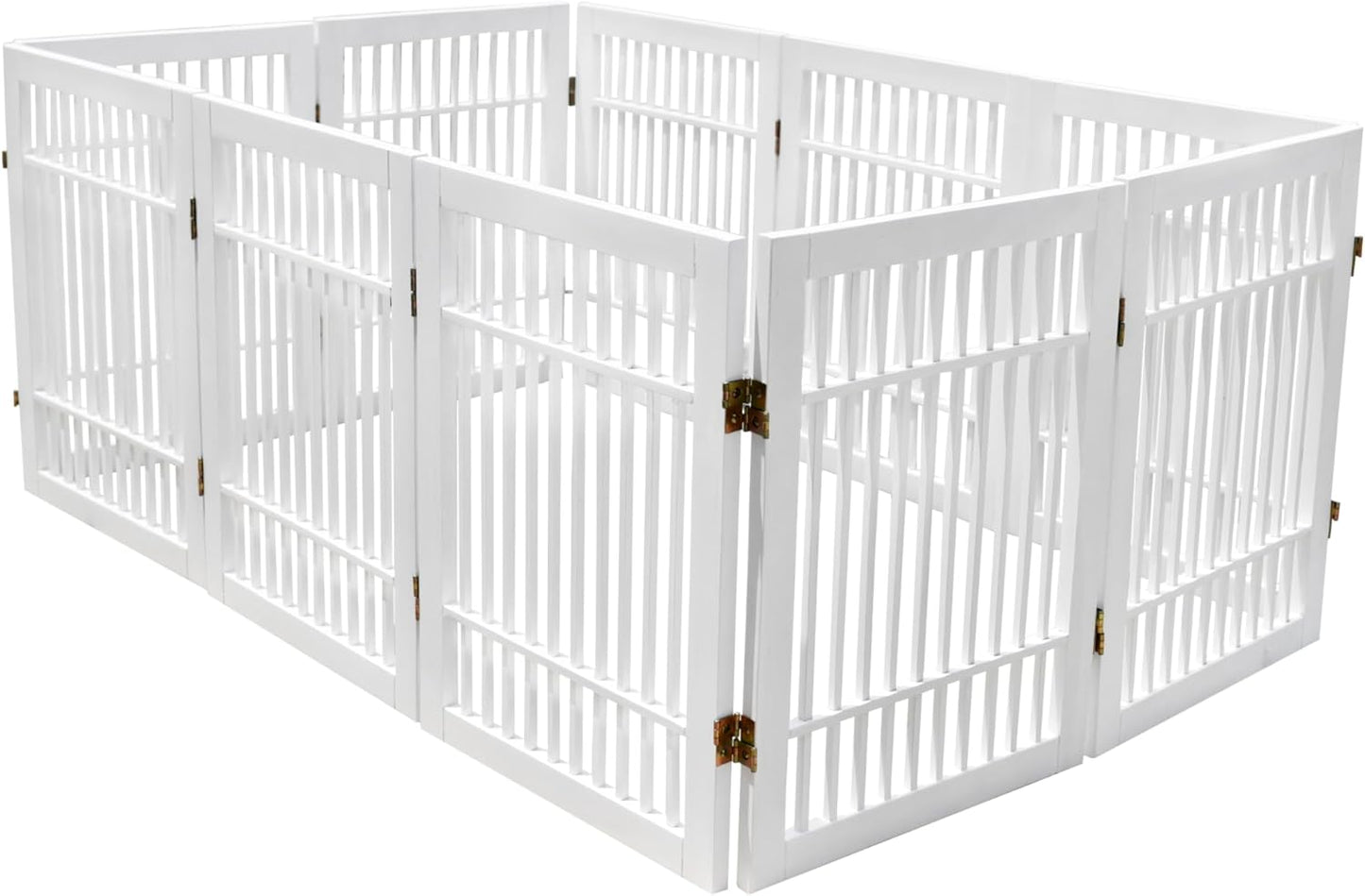 Pet Dog Gate Strong and Durable Freestanding Folding Acacia Hardwood Portable Wooden Fence Indoors or Outdoors by Urnporium (White Pet Gate, 10 Panel 24" Tall)