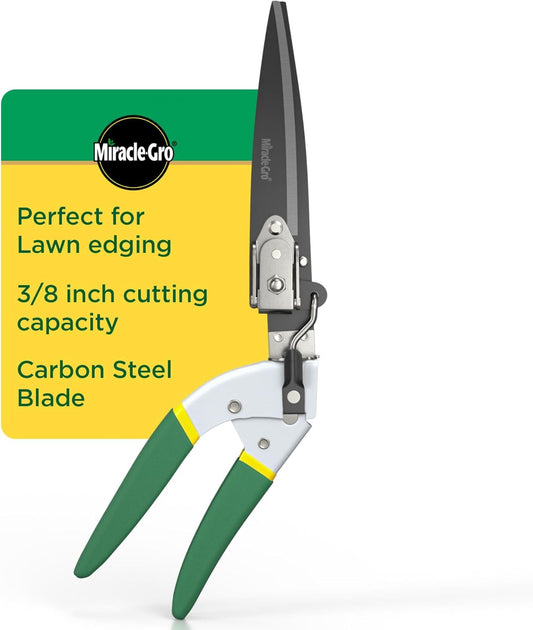 Miracle-Gro Grass Trimming Shears – Adjustable Rotating Handle with Sharp Non-Stick Carbon Steel Blades, Comfort Handles, and Safety Lock for Precise Garden and Lawn Edging
