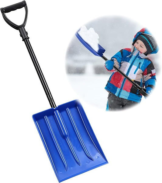 Snow Shovel for Child Aged 2-13 Year Old, Plastic Kids Snow Shovel Right Kid Size, Comfort Strong D Handle Grip, Lightweight Small Snow Shoveling Tool for Children Toddler, Bright Blue Color