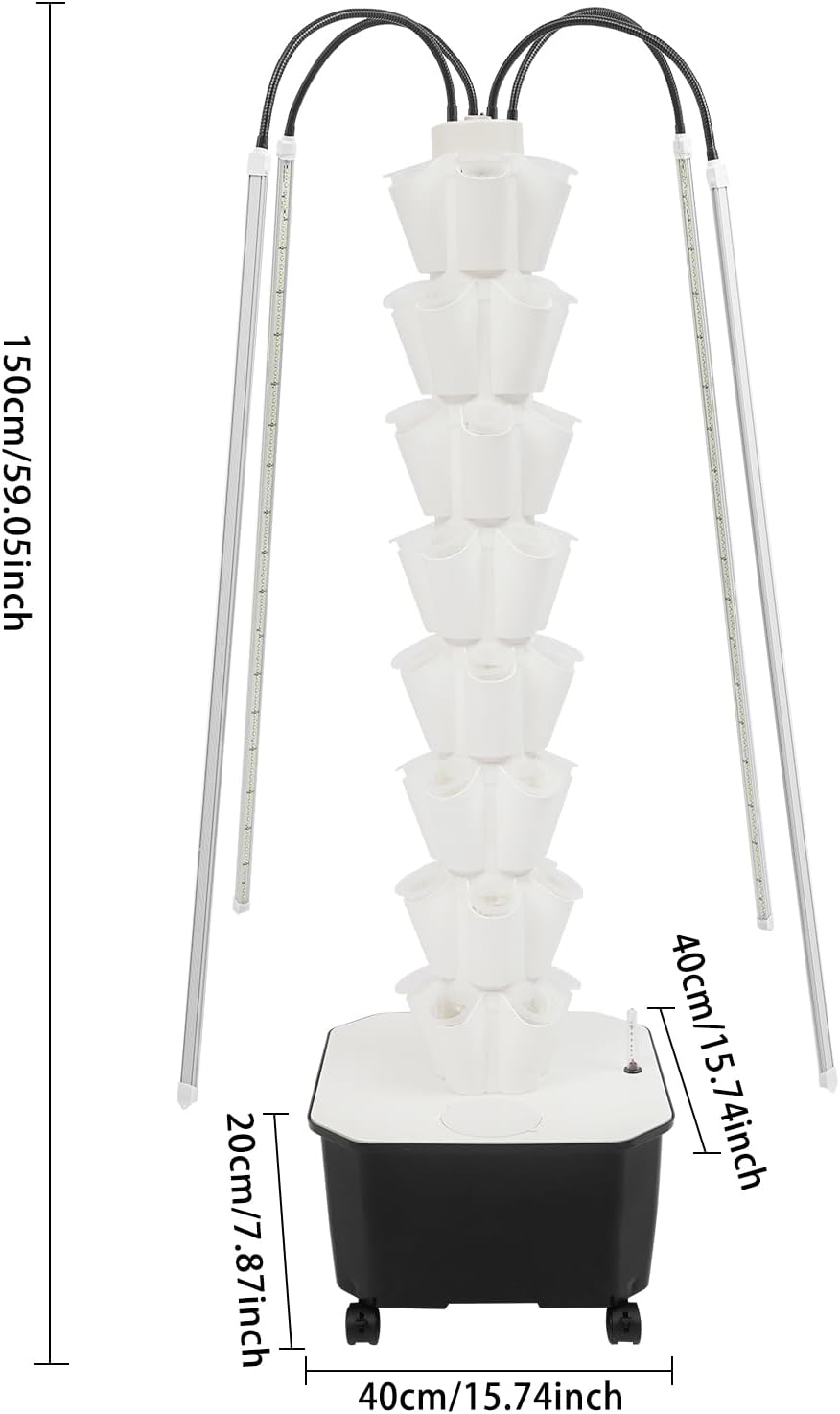 Hydroponic Tower, Vertical Planter Tower, 40 Planting Holes Water Planting Growing System Kit, Hydroponics Growing System Container with LED Grow Light for Herbs, Fruits and Vegetables