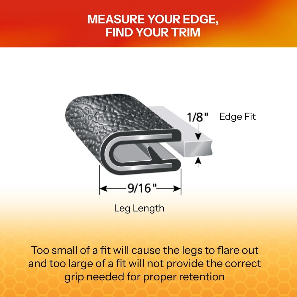 TRIM-LOK Edge Trim - Fits 1/8" Edge, 9/16” Leg Length, 100’ Length - Single Gripping Finger - Black, Pebble Texture - Flexible PVC Edge Protector