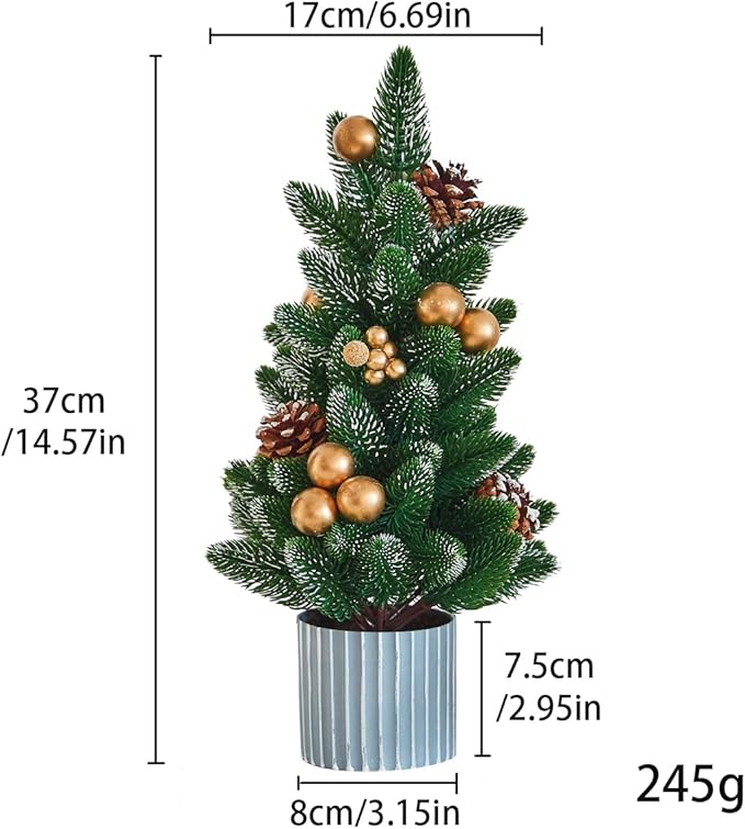 Classic Small Christmas Tree Table Decor - Mini Tabletop Artificial Tree Indoor Christmas Holiday Centerpiece for Desktop Home Office Bedroom Decor Gift(Gold Pine)
