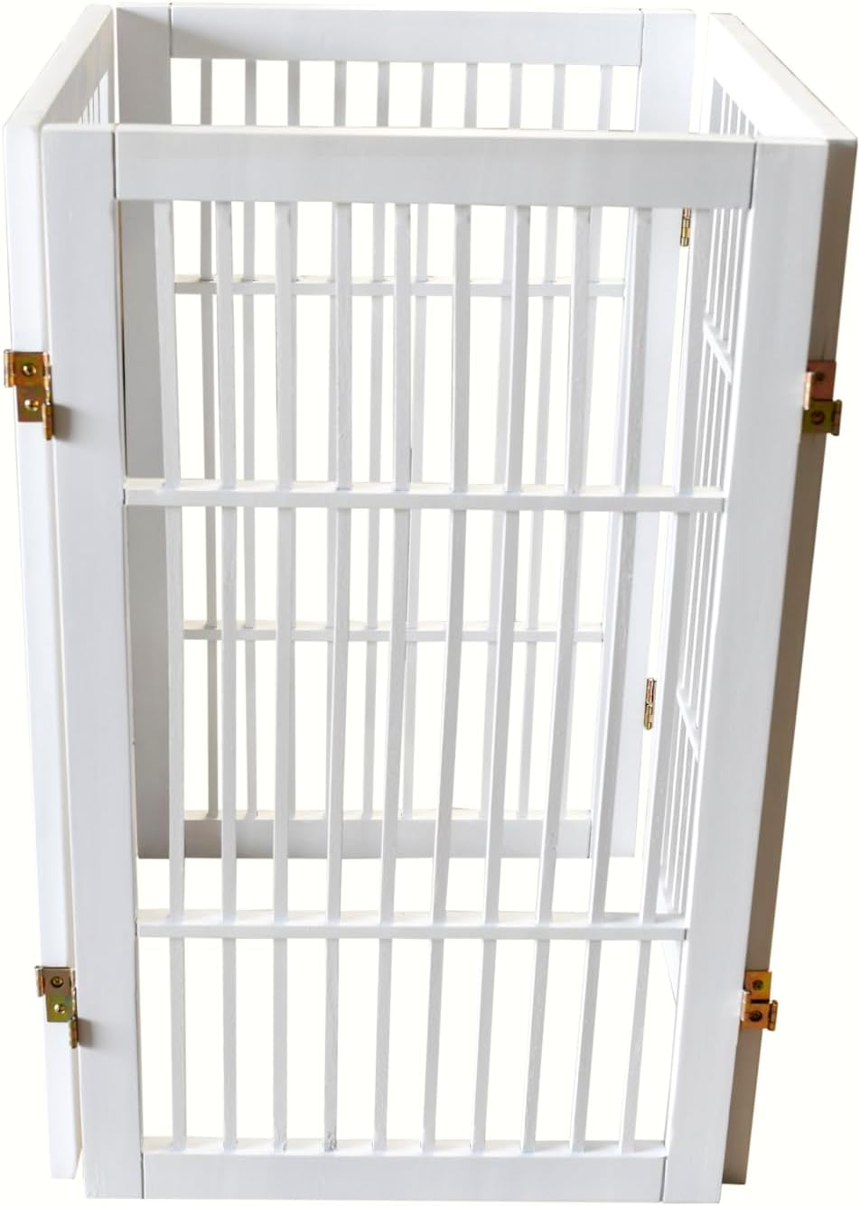 Pet Dog Gate Strong and Durable Freestanding Folding Acacia Hardwood Portable Wooden Fence Indoors or Outdoors by Urnporium (White Pet Gate, 4 Panel 30" Tall)
