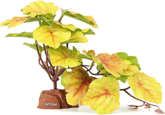 Reptile Fake Plants for Terrarium Decor, Snake Tank Accessories for Leopard Gecko Ball Python Bearded Dragon Crested Gecko Tortoise Frog Lizard Spider - Fake Heuchera Micrantha Yellow