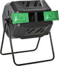 Compost Bin Outdoor, 43 Gallon Dual Chamber Tumbling Composting with Sliding Doors, Large Compost Tumbler, Compost Bin for Garden, Kitchen, and Yard Waste, Black+Green