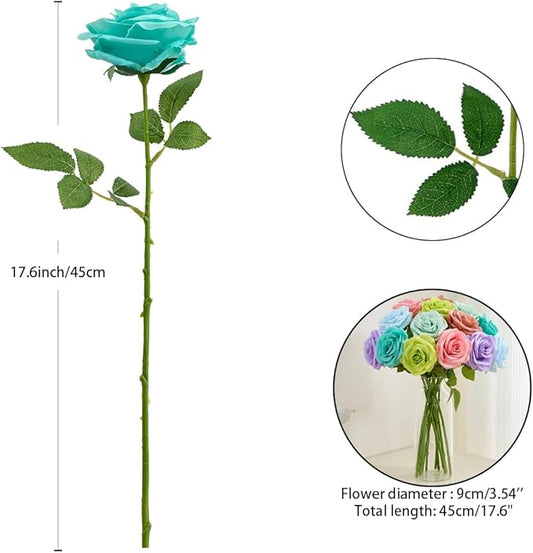 15pcs Fake Roses Artificial Silk Flowers Faux Rose Flower Long Stems Bouquet for Arrangement Wedding Centerpiece Party Home Kitchen Decor