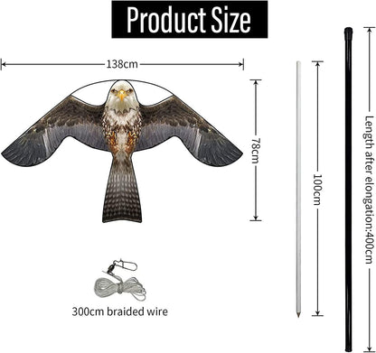 Bird Hawk Flying Kite with Pole Crops Farm Protector Bird Scarer Flying Kite with 4m Pole-Style B