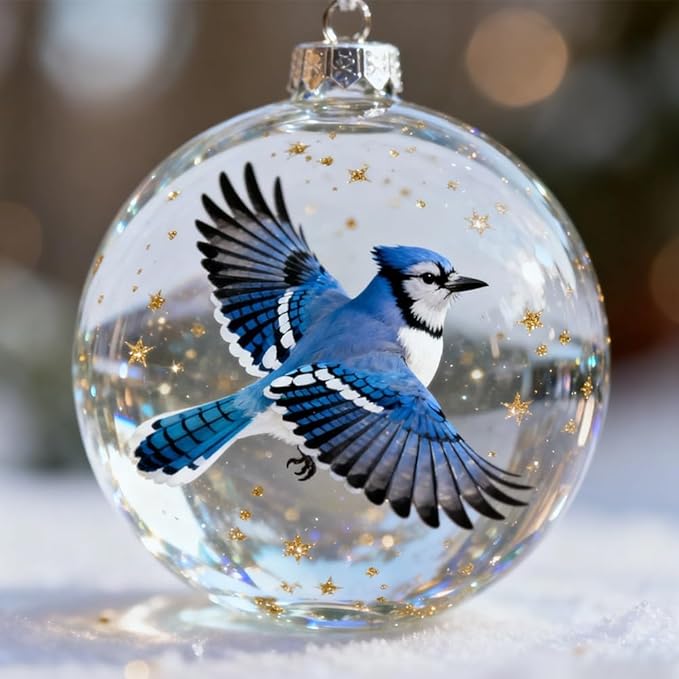 Winter Birds Christmas Glass Bauble Collection, Nature’s Birds Crystal Glass Ornament Set, 2026 Cute Hummingbird Christmas Tree Ornaments, for Xmas Tree Memorial Gifts, Room Decor(Styleb)