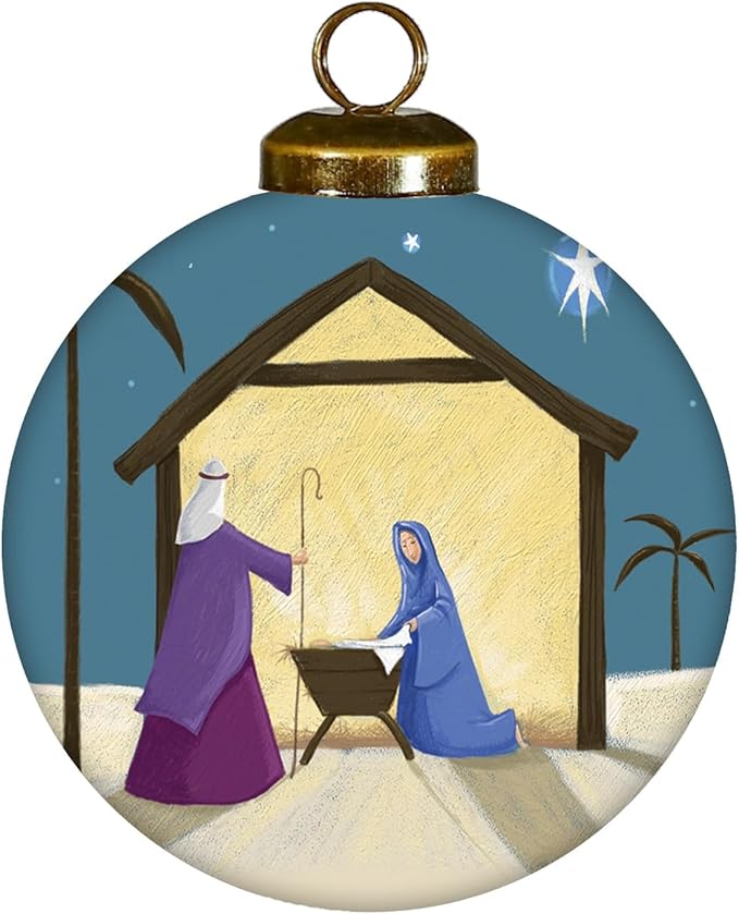Nativity Christmas Ornament – Christian Glass Ornament with Mary, Joseph, and Baby Jesus Under The Star of Bethlehem, Religious Holiday Keepsake