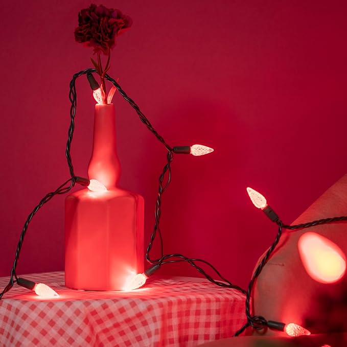 YULETIME Red One-Piece C6 Strawberry Christmas Lights 140 Count 71 Feet, 2 Sets 70 LED 35.5 ft High Waterproof UL Certified String Light (Red)