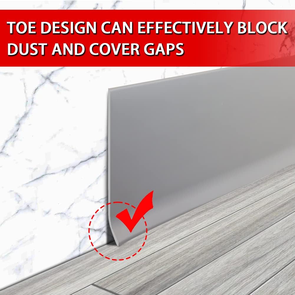 Vinyl Wall Base Baseboard Molding Trim 4" Flexible Self Adhesive Rubber Wall Base Moulding Trim Peel and Stick Design, 4 Inch x 20 Feet, Gray