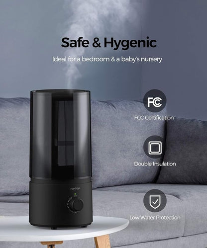 raydrop Humidifiers for Bedroom, raydrop Cool Mist Humidifiers for Babies, 1.0L Quiet Ultrasonic Humidifier, Space-Saving, Filterless, Auto Shut Off - (0.26 Gallon, US 110V)