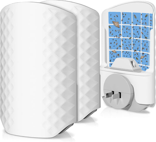 Flying Insect Trap for Indoors, Bug Killer Light Trap for Fruit Flies, Gnats, Moths, and Houseflies, 2 Devices + 8 Refills, Best Fly Traps for Home, Kitchen, Bedroom, Plant Area, Garages