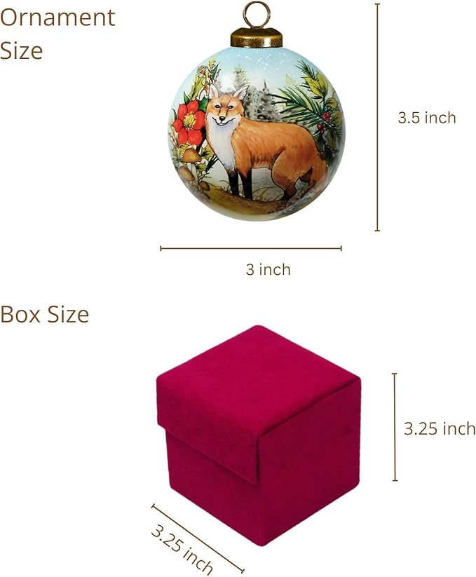 Fox Christmas Ornament – Hand-Painted Glass Fox Ornament for Christmas Tree – Woodland Animal Holiday Decoration – Cute Fox Gift Christmas Décor