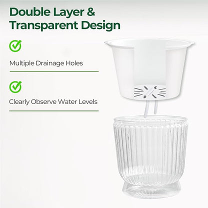 T4U 4 Inch Self Watering Plant Pot, 4 Pack Self Watering Pots, Self Watering Planter with Reservoir, Clear Self Watering Pots for Indoor Plants, African Violets, Flowers (4 Pack, 4", Clear)