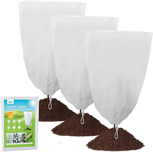 YDSL 3 Pack Plant Covers Freeze Protection, 48"×72" 1.77oz/yd² Plant Frost Covers for Outdoor Plants Shrub Potted Plants Use, Winter Cloth Plant Tree Cover with Drawstring for Cold Weather