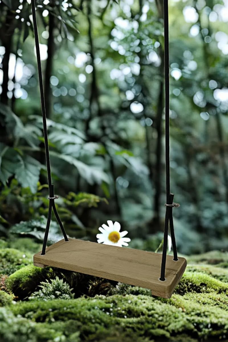 Teak Swing, 16.7"x6.3"x1.3", Adult Kids Tree Swing, 500 lbs Weight Capacity, Adjustable Professional Climbing Rope 110 Inch, Outdoor Wooden Swings, Indoor Swings.