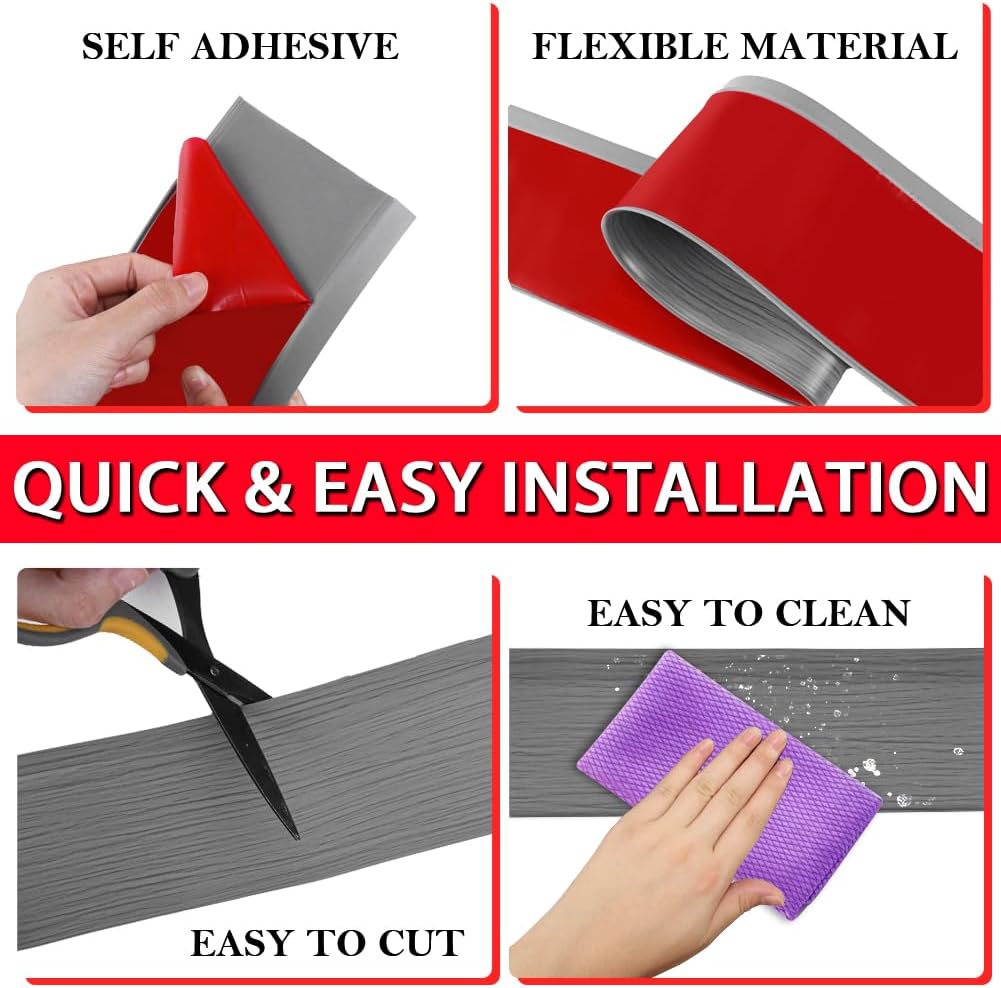 FONUNO Vinyl Wall Base Baseboard Molding Trim 4" Flexible Self Adhesive Rubber Wall Base Moulding Trim Peel and Stick Design, 4 Inch x 40 Feet, Medium Grey Wood Grain