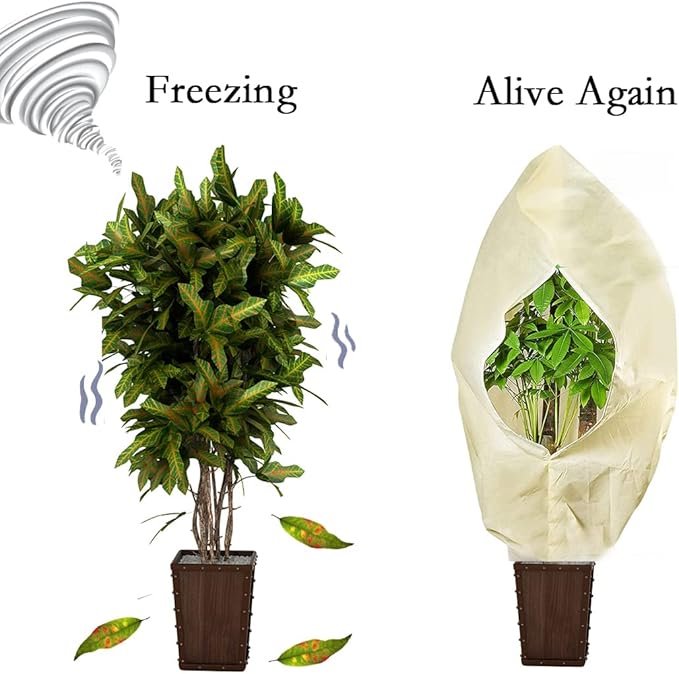 gardtree Winter Plant Frost Protection Covers 31.5" x 47.2" 4 Packs, Thicker 2.4oz/yd² Garden Cold Weather Tree Covers Freeze Protection Wrap with Zipper Drawstring for Shrub Fruit Tree, Potted Plants