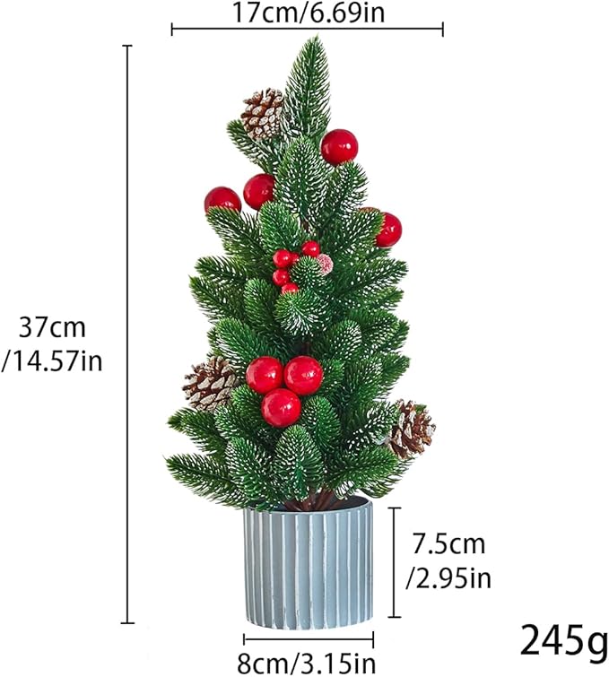 Classic Small Christmas Tree Table Decor - Mini Tabletop Artificial Tree Indoor Christmas Holiday Centerpiece for Desktop Home Office Bedroom Decor Gift(Red Pine)